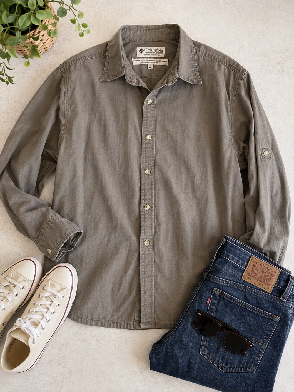 Columbia Grey-Taupe Lightweight Button-Down Shirt